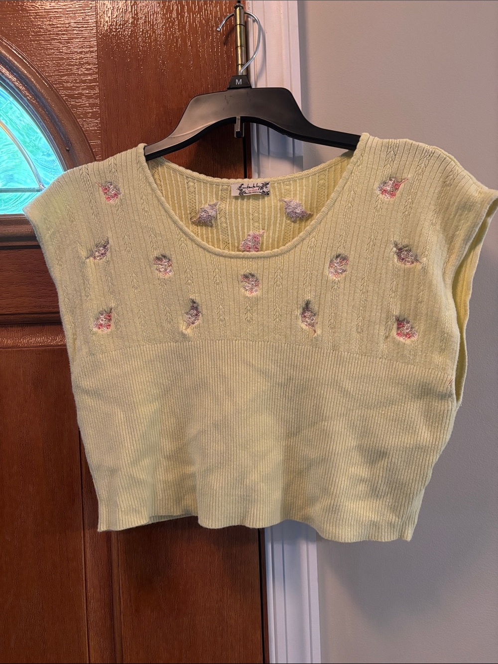 Free People Pale Yellow Floral Knit Crop Tank